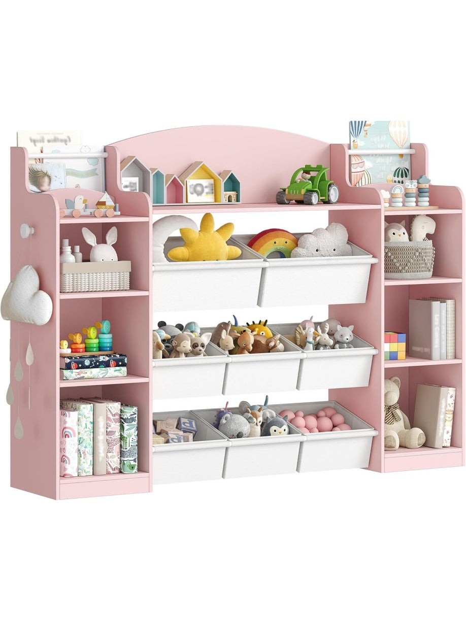 Kinderregal mit acht Stoffschubladen in Rosa