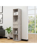 Schmales Bucherregal in Zementgrau 36 x 30 x 171 cm mit mehreren Regalboden fur Wohnzimmer Flur und Arbeitszimmer