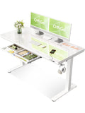 Elektrisch hohenverstellbarer Glas Schreibtisch in Weiss 140 x 60 cm mit Schublade