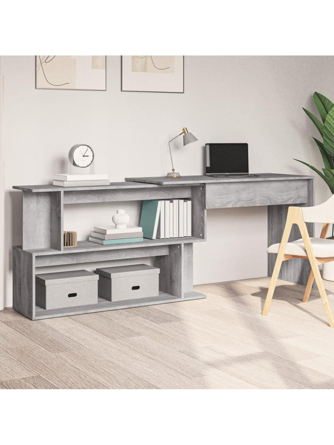 Eckschreibtisch 200 x 50 x 76 cm in Grau Sonoma mit grosszugiger Arbeitsflache fur Buro und Homeoffice