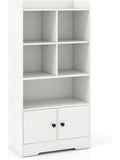 Bucherregal mit funf Ebenen offenen Fachern und zweiturigem Schrank