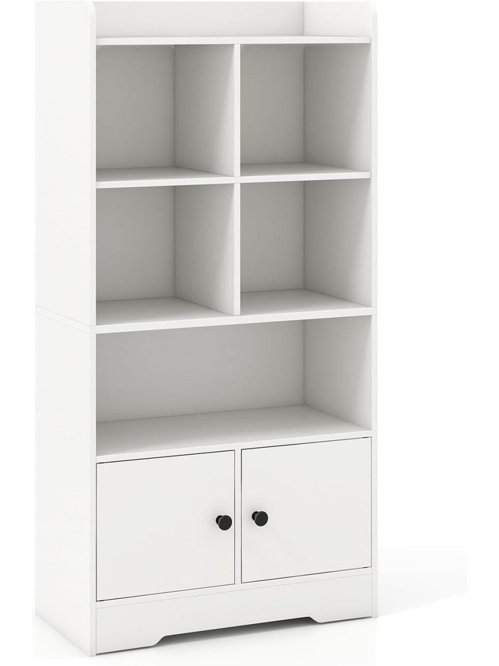 Bucherregal mit funf Ebenen offenen Fachern und zweiturigem Schrank