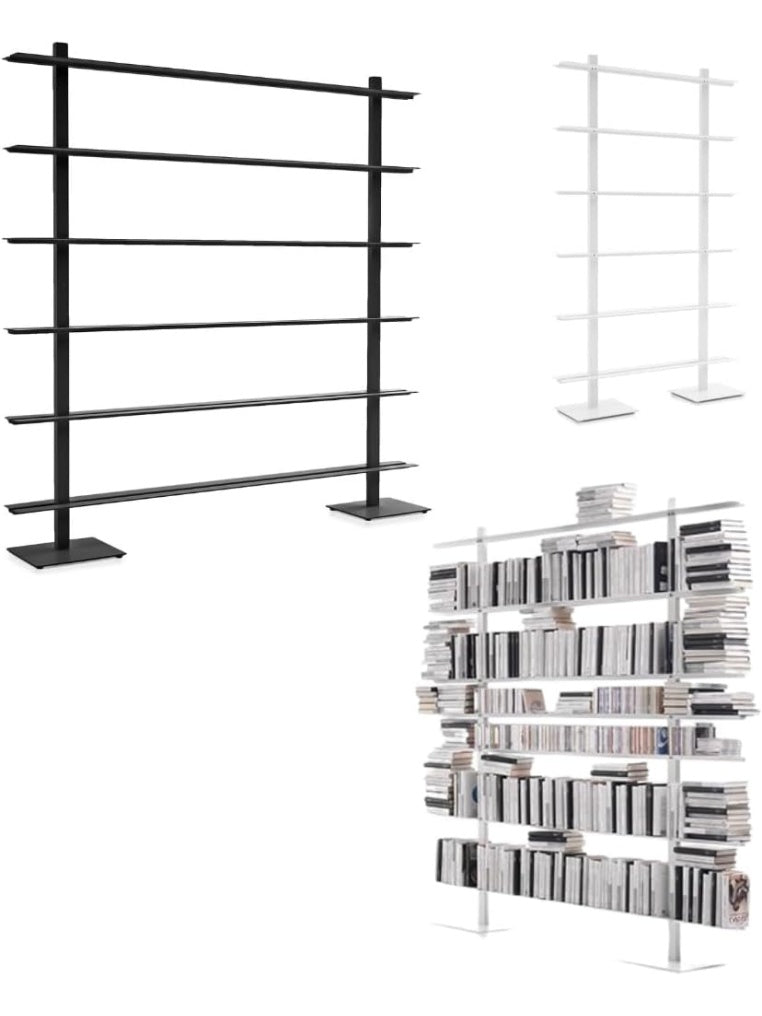 Wand Bucherregal mit Ablagen in Weiss 120 x 198 cm