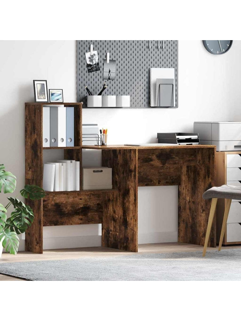 Computer Schreibtisch in Rauchereiche 131,5 x 50 x 106,5 cm mit drei Regalen fur Homeoffice