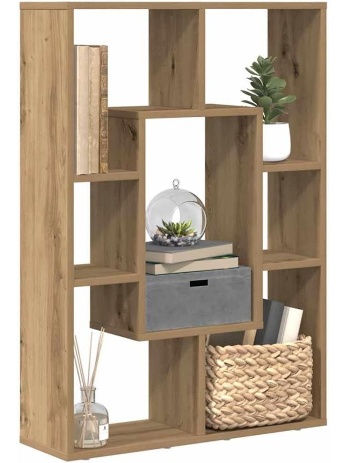 Bucherregal in Artisan Eiche als Raumteiler mit offenen Fachern 63 x 20 x 90 cm