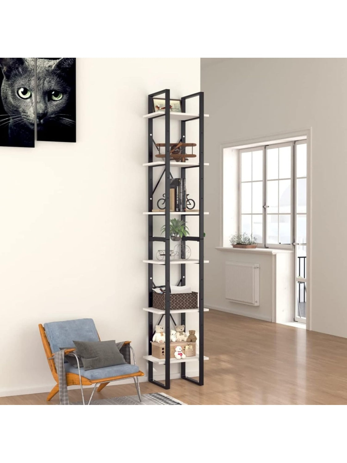 Bucherregal mit sechs Fachern in Weiss fur Buro Wohnzimmer und Kuche