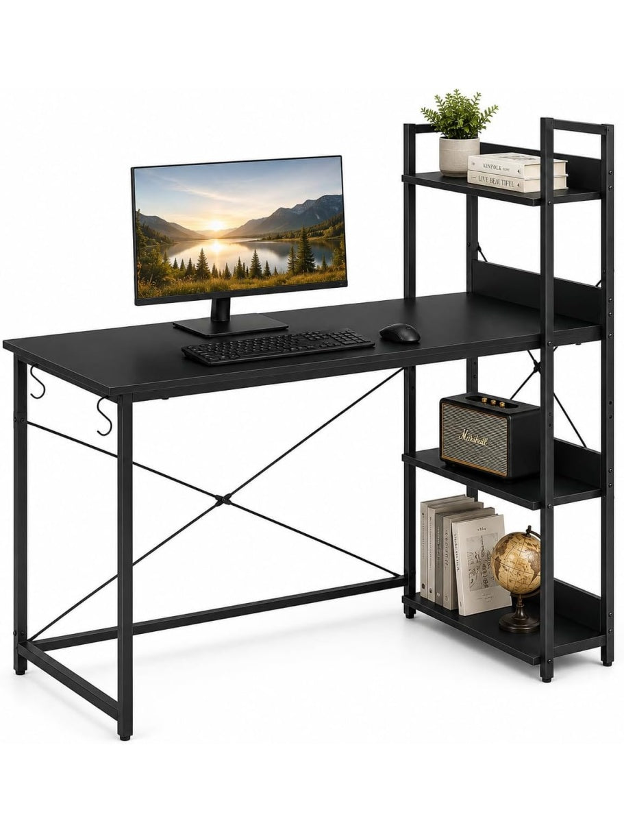 PC Tisch 120 x 60 x 75 cm in Schwarz mit flexibel montierbarem Bucherregal fur Homeoffice