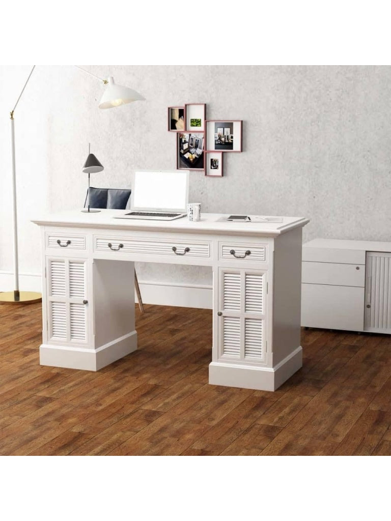 Sekretar Schreibtisch in Weiss 140 x 48 x 80 cm mit drei Schubladen und zwei Schrankfachern