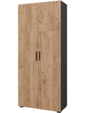 Mehrzweckschrank 80 x 183 cm mit viel Stauraum in Anthrazit und Eichenoptik