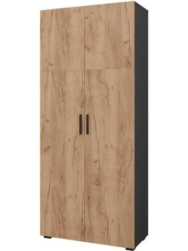 Mehrzweckschrank 80 x 183 cm mit viel Stauraum in Anthrazit und Eichenoptik