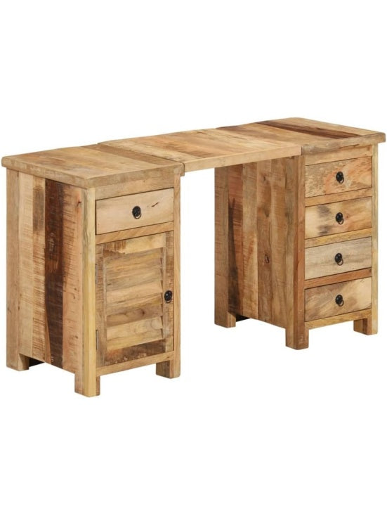 Vintage Schreibtisch aus massivem Mangoholz 140 x 50 x 77 cm mit funf Schubladen und Schrank fur Homeoffice