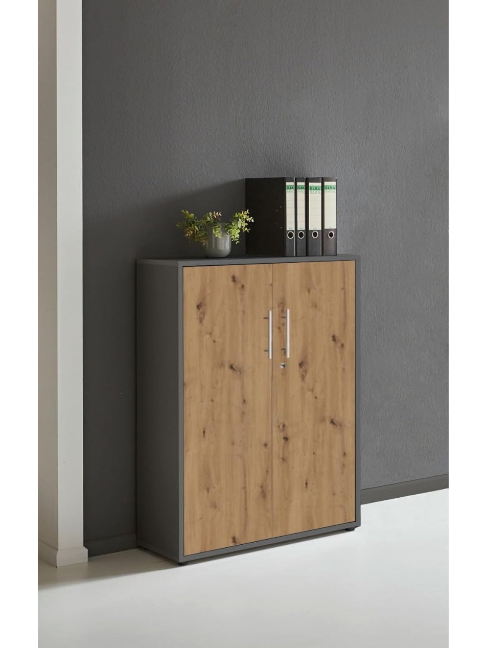 Abschliessbarer Aktenschrank in Anthrazit und Artisan Eiche